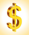 Gold dollar sign on a beige background